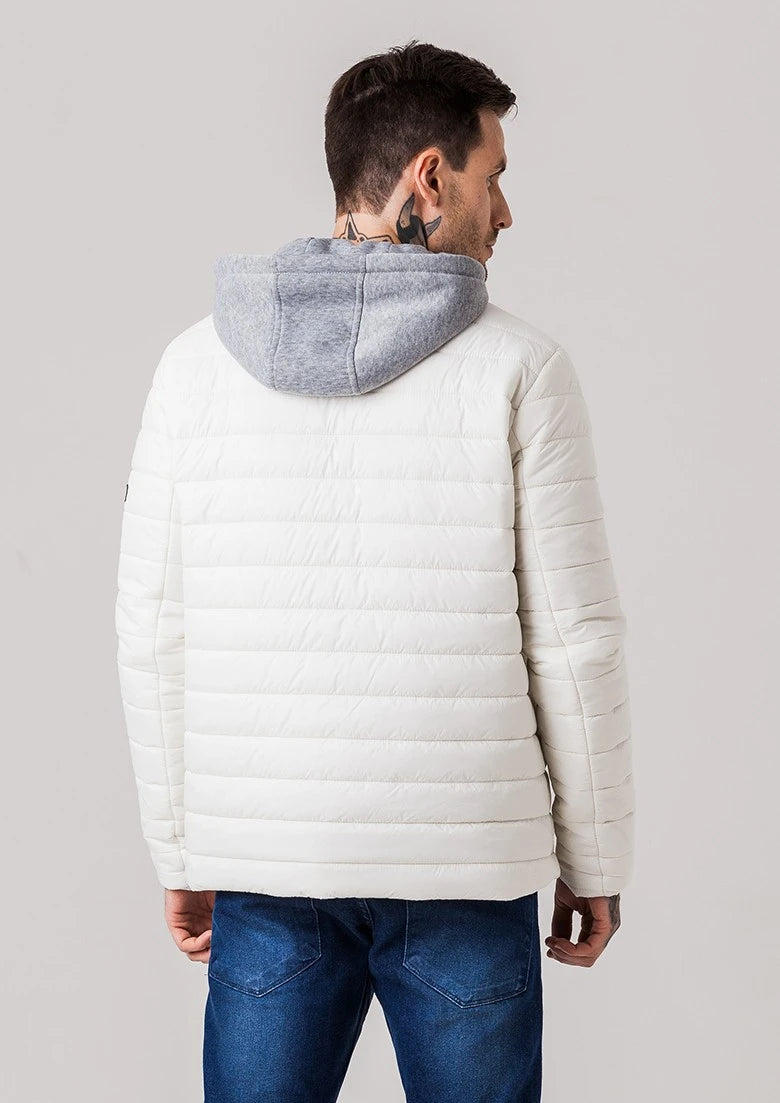 Jaqueta Puffer com capuz de moletom Masculina Endless - Branca / 47662
