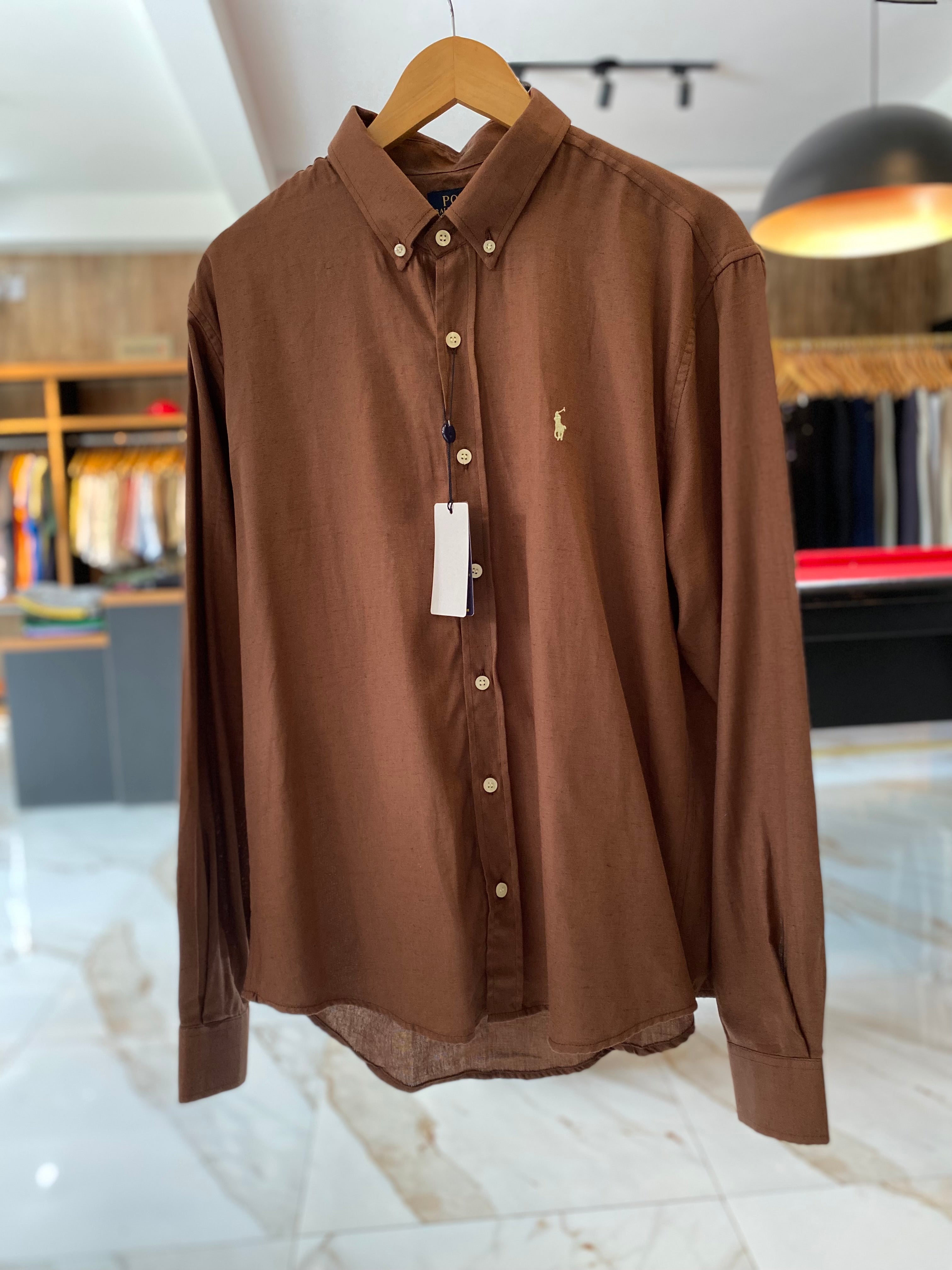 Camisa Ralph Lauren Masculina Linho Marrom