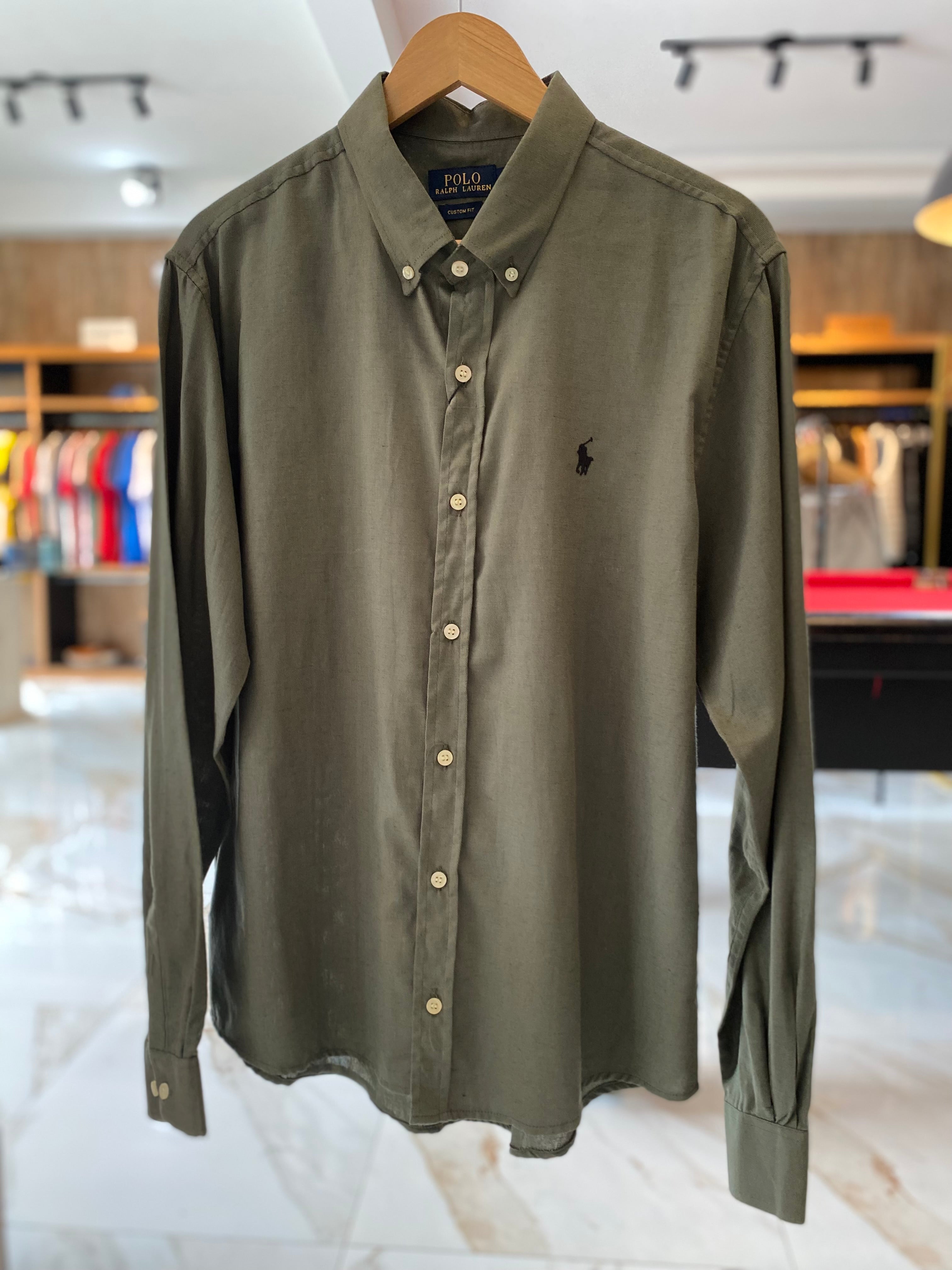 Camisa Ralph Lauren Masculina Linho Verde Musgo